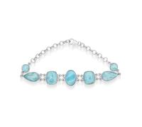 Ravishing Impressions Larimar - Braccialetto con pietre preziose blu, regolabile, chiusura a moschettone, set ovale rettangolare a pera, rotondo, cabochon, placcato al rodio, pietra naturale, regalo