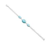 Ravishing Impressions Larimar - Braccialetto con pietre preziose blu, regolabile, chiusura a moschettone, set ovale cabochon placcato al rodio bianco, gioielli in pietra naturale per donne regalo, 7.5