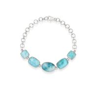 Ravishing Impressions Larimar - Braccialetto con pietre preziose blu, regolabile, chiusura a moschettone, set ovale rettangolare quadrato cabochon placcato al rodio bianco, pietra naturale, regalo per