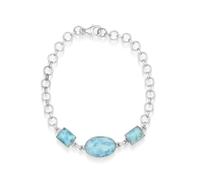 Ravishing Impressions Larimar - Braccialetto con pietre preziose blu, regolabile, chiusura a moschettone, set ovale rettangolare cabochon placcato al rodio, pietra naturale, regalo per donne, 6.5