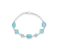 Ravishing Impressions Larimar - Braccialetto con pietre preziose blu, regolabile, chiusura a moschettone, set rettangolare, rotondo, quadrato, pera, cabochon, placcato al rodio, pietra naturale