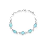 Ravishing Impressions Larimar - Braccialetto con pietre preziose blu, regolabile, chiusura a moschettone, set ovale cabochon bianco placcato al rodio, braccialetto con pietra naturale, regalo per