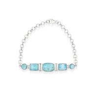 Ravishing Impressions Larimar - Braccialetto con pietre preziose cabochon blu, regolabile, chiusura a moschettone, set rettangolare rotondo placcato al rodio bianco, bracciale artigianale con pietra