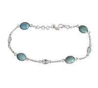 Ravishing Impressions Larimar - Braccialetto in argento Sterling 925 con topazio blu e lunetta placcata al rodio bianco, con pietra preziosa ovale cabochon blu, gioielli da donna da 23,1 cm, chiusura