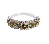 Ravishing Impressions Minimal impilabile Moldavite Anello Rebbio con Zircone Cubico Dettaglio Rotondo Quattro Millimetri Verde Sfaccettato Tutti I Giorni Gioielli, P1/2,57(18.1), Gemma, Moldavite