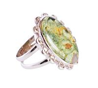 Ravishing Impressions Rainforest Rhyolite Jasper Statement Ring White Rhodium Bezel Set Ovale Cabochon 25x15mm Multicolore Gemma Anello Bold Designer Gioielli Regalo unico per le donne, O 1/2, Gemma
