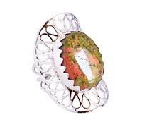 Ravishing Impressions Unakite - Anello con castone in rodio bianco e cabochon ovale, 20 x 15 mm, multicolore, con pietra naturale, regalo unico per le donne, K 1/2, Gemma, Unakaite