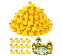 RAVNIX 100 Mini Anatre Gialle in Resina, Piccole Decorazioni per Vasi, Acquari e Giardini, Set di Figure per DIY e Paesaggio