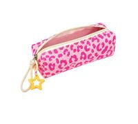 RAVNIX Astuccio 1Pz in Tessuto a Coste Rosa con Motivo Leopardo e Ciondolo a Stella | Astuccio Scuola Trendy per Ragazze e Adolescenti | Massima Organizzazione in nella Vita Quotidiana