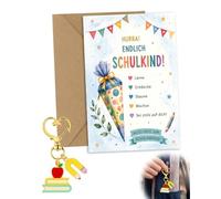 RAVNIX Cartolina Ingresso Scuola 1 Pezzo con Chiavettino, Biglietto Auguri per Denaro, Kit Pratico per Bambino che Inizia la Scuola, Mantiene l'Entusiasmo e Riduce lo Smarrimento Zaino.
