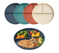 RAVONIRA Set di 4 piatti divisi per cena a 3 scomparti infrangibili | Senza BPA, PP alimentare, compatibile con congelatore, 4 colori vari, nessuna miscelazione di sapori
