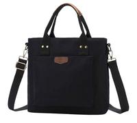 RAVUO Borsa da Donna in Tela, Casual a Mano Con Spalline Regolabili Retrò a Tracolla 2 in 1 Tote Bag per Università Lavoro Scuola Viaggio, Nero