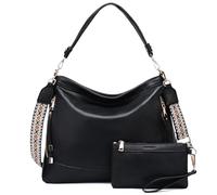 RAVUO Borsa Donna, Grande Borse a Tracolla Elegante Borse a Mano Borse a Spalla Hobo Tote Bag in Pelle PU con Portafogli Borsetta 2 Pezzi Set,Nero