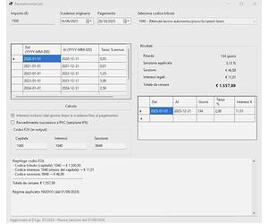 Ravvedimento Operoso Calc 2025 - Software per il calcolo automatico di interessi e sanzioni. Propone automaticamente codice sanzione e interessi.