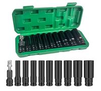 Ravytha 11 Pezzi Chiavi a Bussola Lunghe, Set Chiavi a Tubo da 1/2", Set di Chiavi a Bussola con Custodia in Plastica, Set di Bussole Esagonali, Set Bussole a Impatto para Riparazioni Auto Gomme