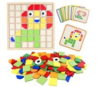 Ravytha 120pcs Gioco di Mosaico Puzzle e 20 Carte di Apprendimento, Tangram Legno Giochi Bambini, Forma Colore Mcthing Gioco, Giocattoli Educativi Montessori Regali per Ragazzi e Ragazze 3+