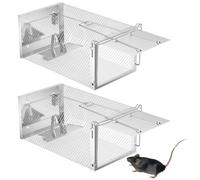 Ravytha 2 Pezzi Trappola per Topi, Trappole Topi con Fori, Gabbia per Topi Riutilizzabili, Trappola per Mouse in Metallo, Cattura Mouse Vivo per Cucina, Giardino, Casa, Soffitta, Garage(26.5x15cm)