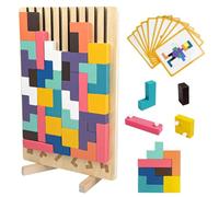 Ravytha Giochi Intelligenti per Bambini con 10 Carte, Tetris Tumble, Puzzle 3D di Legno Tetris, Giochi Montessori, Intelligenza Jigsaw Rompicapo per Bambini dai 3 Anni in Su