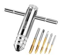 Ravytha Set di Chiave a Cricchetto, 5 Pezzi Maschi per Filettatura M3/ M4/ M5/ M6/ M8 + 1 Pezzi Giramaschi a T, Filettatrice Manuale Regolabile, Maschi per Filettare con Rivestimento in Titanio