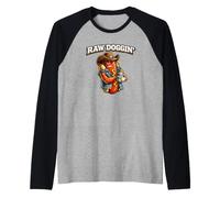 Raw Dogin Vintage Hot Dog Maestro della Griglia Regalo Maglia con Maniche Raglan