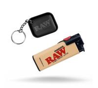 RAW Phoenix - Accendino classico ricaricabile con attizzatoio integrato, resistente al vento, senza gas o combustibile inclusi + portachiavi nero con mini vassoio, esclusivo per ESD (Gas non incluso)