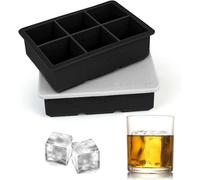 RAWNYU Stampi Ghiaccio Silicone con Coperchio - Set di 2 Stampi per Cubetti di Ghiaccio XXL per Cocktail, Whisky e Freezer, Stampo Ghiaccio per Bevande, Nero