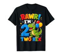 Rawr I'm 2 Two Rex Dinosaur 2nd Birthday Boy Party Maglietta