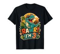 Rawr I'm 3 Cool T-Rex Dinosaur Jungle 3rd Birthday Boy Maglietta