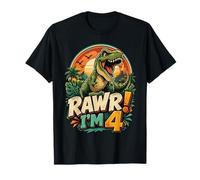 Rawr I'm 4 Cool T-Rex Dinosaur Jungle 4th Birthday Boy Maglietta