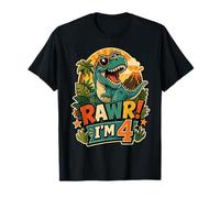 Rawr I'm 4 Cool T-Rex Dinosaur Jungle 4th Birthday Boy Maglietta