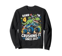Rawr I'm 4 Crushing It Since 2021 Dinosauro Monster Truck Felpa
