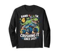 Rawr I'm 4 Crushing It Since 2021 Dinosauro Monster Truck Maglia a Manica