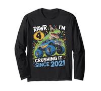 Rawr I'm 4 Crushing It Since 2021 Dinosauro Quattro Maglia a Manica