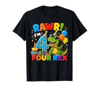 Rawr I'm 4 Four Rex Dinosaur 4th Birthday Boy Party Maglietta