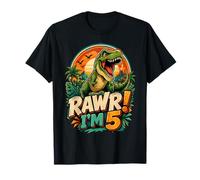 Rawr I'm 5 Cool T-Rex Dinosaur Jungle 5th Birthday Boy Maglietta