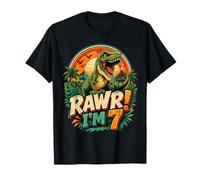 Rawr I'm 7 Cool T-Rex Dinosaur Jungle 7th Birthday Boy Maglietta