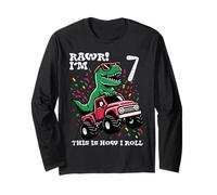 Rawr Im 7 Dino Monster Truck 7th Birthday Trex Boys Kid Maglia a Manica