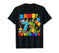 Rawr I'm 7 Seven Rex Dinosaur 7th Birthday Boy Party Maglietta