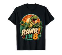 Rawr I'm 8 Cool T-Rex Dinosaur Jungle 8th Birthday Boy Maglietta
