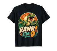 Rawr I'm 9 Cool T-Rex Dinosaur Jungle 9th Birthday Boy Maglietta