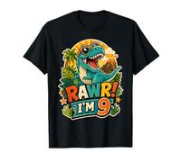 Rawr I'm 9 Cool T-Rex Dinosaur Jungle 9th Birthday Boy Maglietta