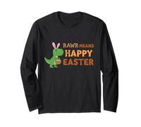 Rawr Means Happy Easter Funny T-Rex Dinosauro Orecchie da Coniglio Maglia a Manica