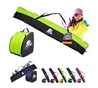 Rawstyle Borsa da sci per scarpe da sci, 160 cm, 180 cm, 190 cm, impermeabile, per sport invernali, station wagon (nero-verde chiaro, set da 180 cm)