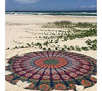 Rawyal - Arazzo rotondo indiano con mandala, stile hippie/boho, in cotone, utilizzabile come asciugamano da spiaggia, tovaglia e tappetino per lo yoga
