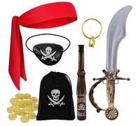 Raxfekro 7 pezzi Costume da pirata per bambini Set, costume da pirata unisex per bambini, adatto ai bambini che a Carnevale vogliono vestirsi da pirati