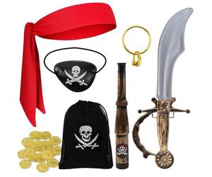 Raxfekro 7 pezzi Costume da pirata per bambini Set, costume da pirata unisex per bambini, adatto ai bambini che a Carnevale vogliono vestirsi da pirati