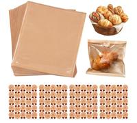 RAXIVO 100 Pezzi Busta Carta Alimenti con Finestra 20×19 cm | Acchetti di Carta Kraft Finestra con Adesivo, Riutilizzabili e Resistenti All'Olio Adatto a Caramelle, Pane e Biscotti
