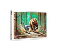 raxxa Puzzle Premium | Wolf and Bear Chase Pastel Chalk Forest Scene | 1000 pezzi