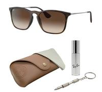 Ray-Ban CHRIS RB4187 - Set di occhiali da sole quadrati, custodia esclusiva e kit per la cura, colore: avana opaco/marrone