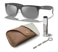 Ray-Ban JUSTIN RB4165 - Occhiali da sole classici a forma quadrata con set di occhiali, montatura alta, occhiali da sole quadrati, grigio opaco, grigio sfumato, argento, 55 mm